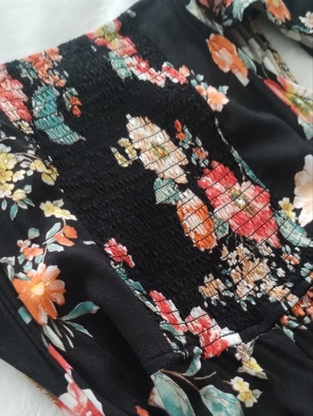 Band of Gypsies Off-Shoulder Maxi with Thigh Slit Black Floral - Picture 8 of 14